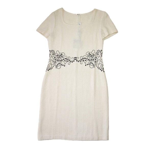 NWT St. John Sheath in Bright White Black Studded Embellished Tweed Dress 8 - Picture 3 of 10